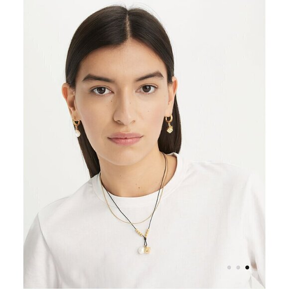 Tory Burch Women's Kira Charm Mismatched Drop Earrings in Rolled Brass Gold OS - Picture 9 of 9